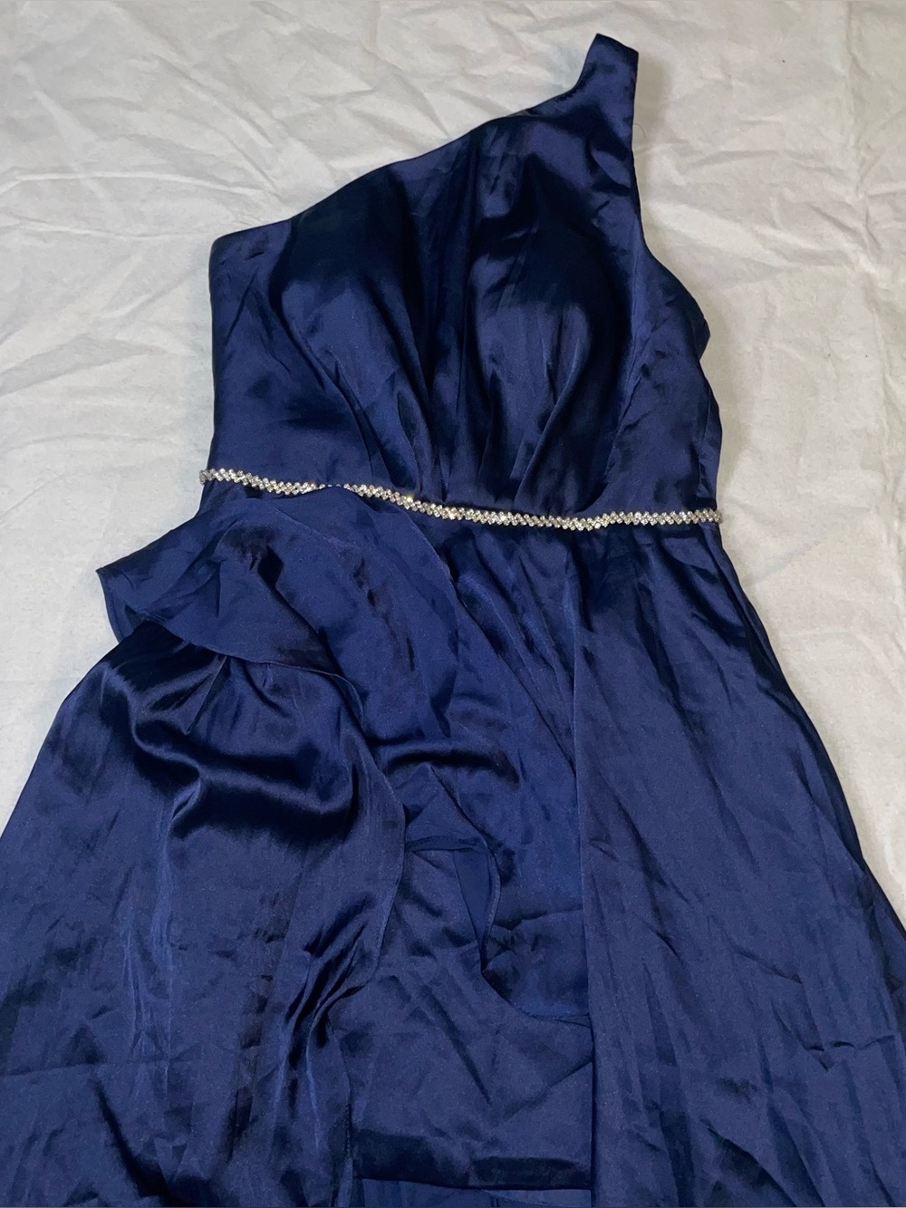 Premier Amour Deep Blue Rhinestone One Shoulder Ruffle 6 Dress NWT elegant prom